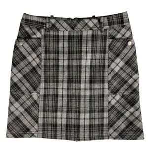 Eddie Bauer Black Gray Plaid Wool Blend School Girl Skirt Lined Womens 6